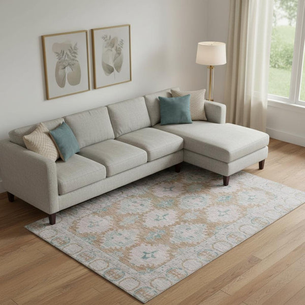 HomeRoots 9' X 12' Elegant Terra Cotta & Teal Washable Area Rug with UV Protection for High-Traffic Homes 700498