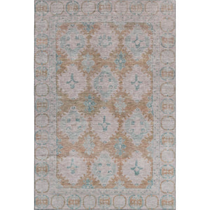 HomeRoots 9' X 12' Elegant Terra Cotta & Teal Washable Area Rug with UV Protection for High-Traffic Homes 700498