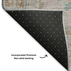 HomeRoots 9' X 12' Elegant Terra Cotta & Teal Washable Area Rug with UV Protection for High-Traffic Homes 700498
