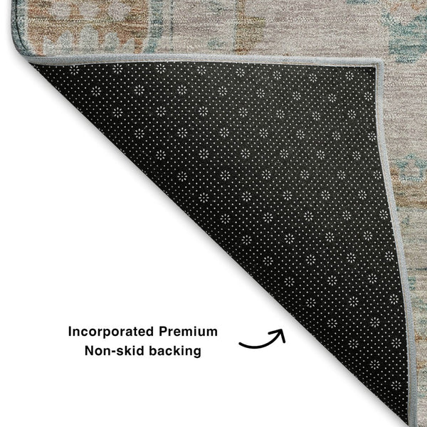 HomeRoots 9' X 12' Elegant Terra Cotta & Teal Washable Area Rug with UV Protection for High-Traffic Homes 700498
