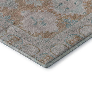HomeRoots 9' X 12' Elegant Terra Cotta & Teal Washable Area Rug with UV Protection for High-Traffic Homes 700498