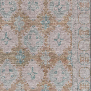 HomeRoots 9' X 12' Elegant Terra Cotta & Teal Washable Area Rug with UV Protection for High-Traffic Homes 700498