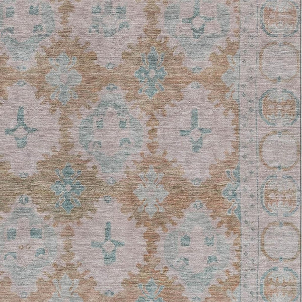 HomeRoots 9' X 12' Elegant Terra Cotta & Teal Washable Area Rug with UV Protection for High-Traffic Homes 700498