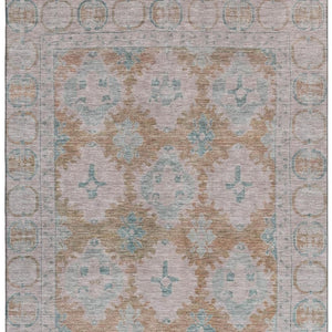 HomeRoots 9' X 12' Elegant Terra Cotta & Teal Washable Area Rug with UV Protection for High-Traffic Homes 700498