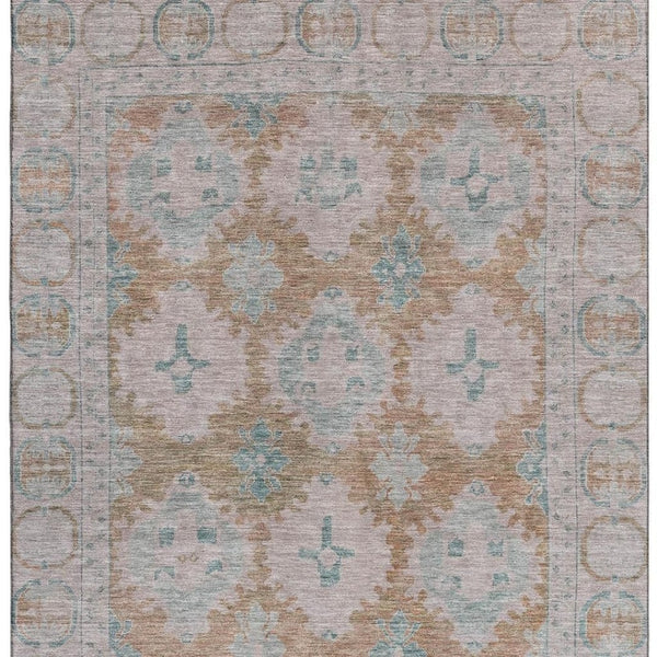 HomeRoots 9' X 12' Elegant Terra Cotta & Teal Washable Area Rug with UV Protection for High-Traffic Homes 700498