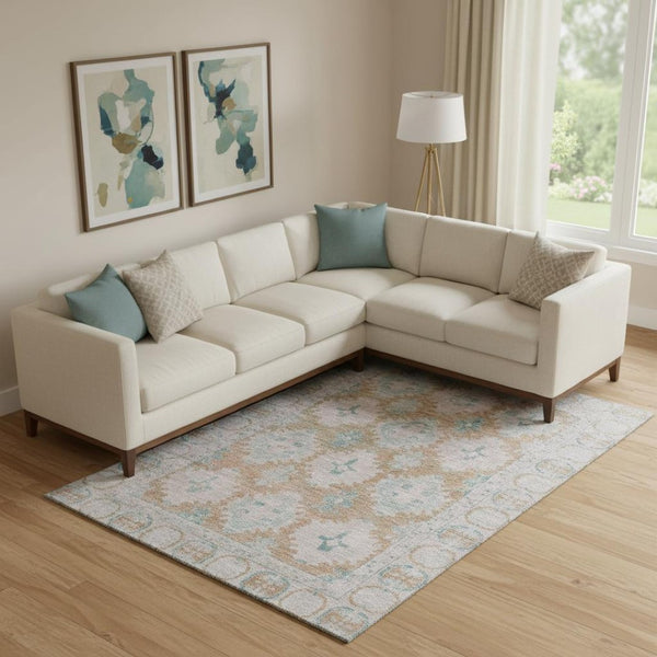 HomeRoots 10' X 14' Terra Cotta & Teal Washable Area Rug - Stylish, Durable, UV-Protected for Everyday Living 700499