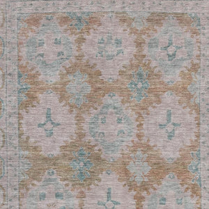 HomeRoots 10' X 14' Terra Cotta & Teal Washable Area Rug - Stylish, Durable, UV-Protected for Everyday Living 700499