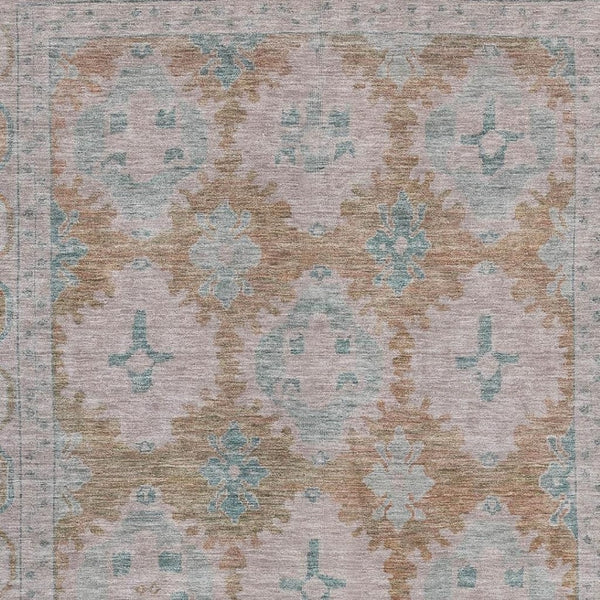 HomeRoots 10' X 14' Terra Cotta & Teal Washable Area Rug - Stylish, Durable, UV-Protected for Everyday Living 700499