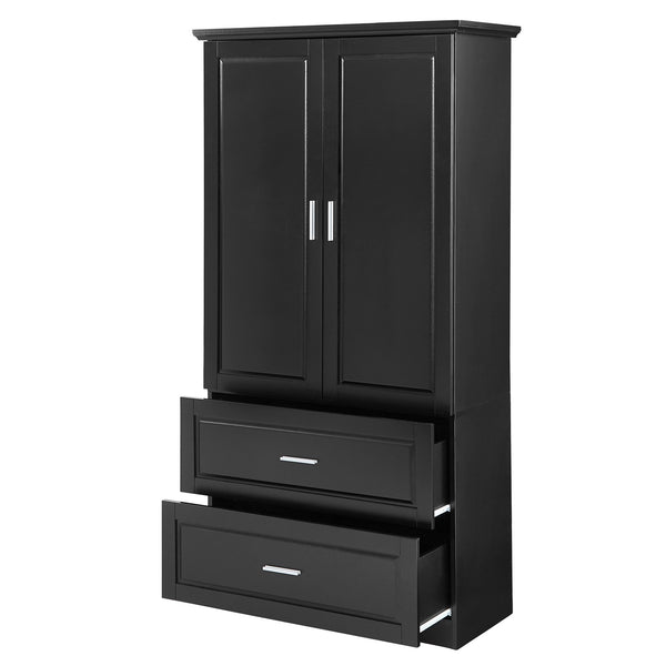 English Elm Tall Bathroom Storage Cabinet – Slim Black MDF Organizer with 2 Doors, 2 Drawers, Adjustable Shelves, Anti-Tip Device N725P172882B