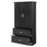 English Elm Tall Bathroom Storage Cabinet, Cabinet With Two Doors and Drawers, Adjustable Shelf, Mdf Board, Black