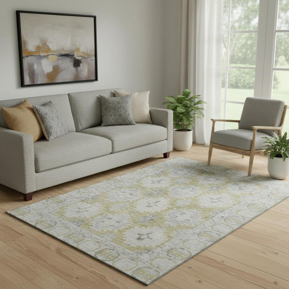 HomeRoots 5' X 8' Wheat & Gray Washable Oriental Area Rug – Soft, Stain Resistant, UV Protected, Durable Design 700501