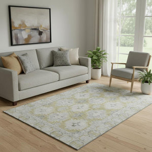 HomeRoots 5' X 8' Wheat & Gray Washable Oriental Area Rug – Soft, Stain Resistant, UV Protected, Durable Design 700501