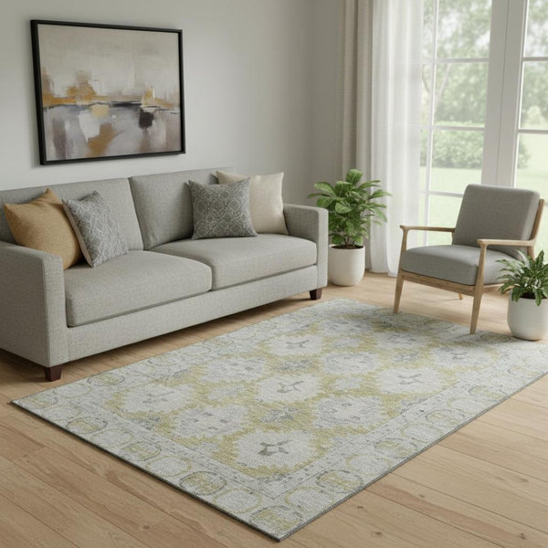 HomeRoots 5' X 8' Wheat & Gray Washable Oriental Area Rug – Soft, Stain Resistant, UV Protected, Durable Design 700501