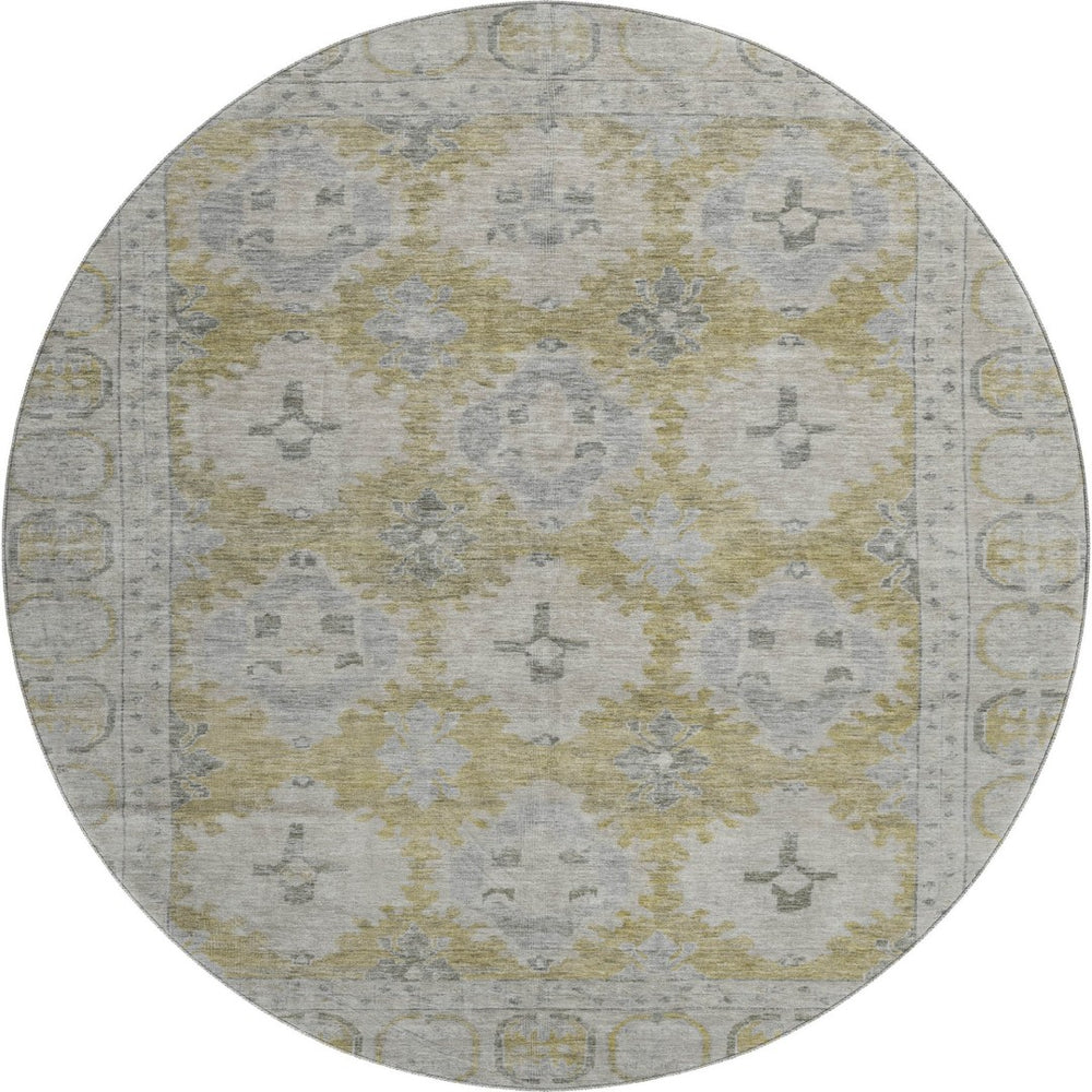 HomeRoots 8' Wheat and Gray Oriental Round Rug - Washable, UV Protected, Durable Design for Busy Homes 700502