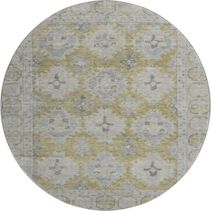 HomeRoots 8' Wheat and Gray Oriental Round Rug - Washable, UV Protected, Durable Design for Busy Homes 700502