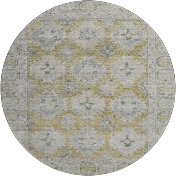 HomeRoots 8' Wheat and Gray Oriental Round Rug - Washable, UV Protected, Durable Design for Busy Homes 700502