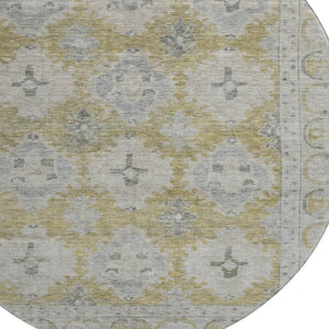HomeRoots 8' Wheat and Gray Oriental Round Rug - Washable, UV Protected, Durable Design for Busy Homes 700502