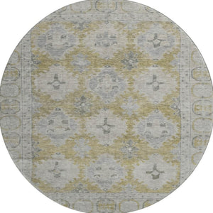 HomeRoots 8' Wheat and Gray Oriental Round Rug - Washable, UV Protected, Durable Design for Busy Homes 700502