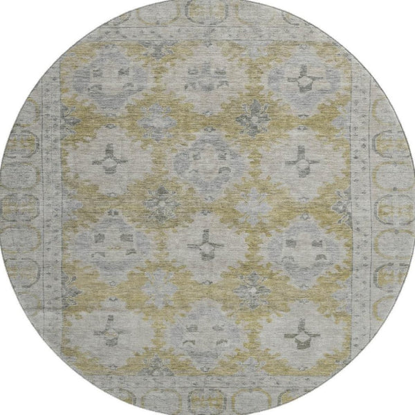 HomeRoots 8' Wheat and Gray Oriental Round Rug - Washable, UV Protected, Durable Design for Busy Homes 700502