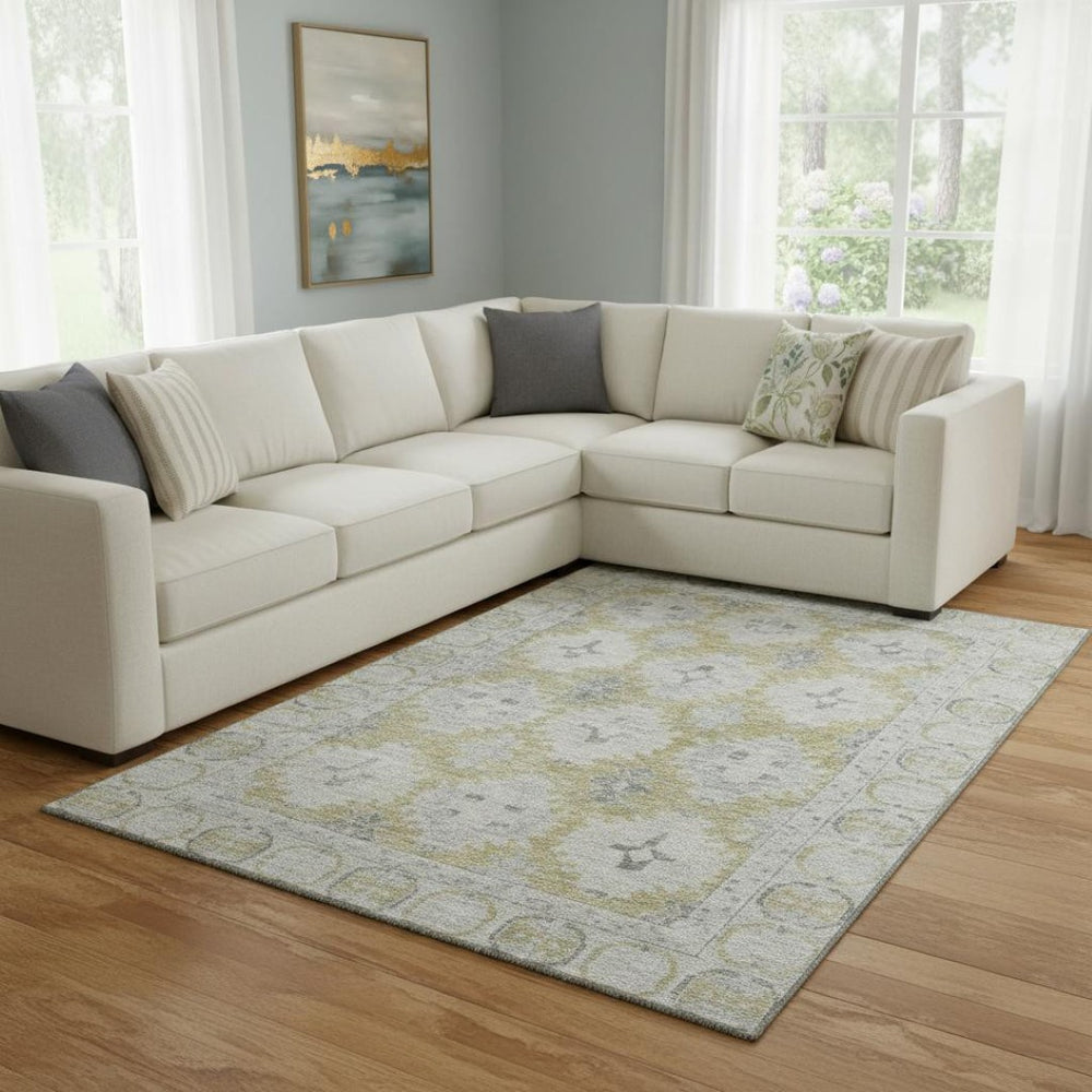 HomeRoots 8' X 10' Wheat and Gray Oriental Area Rug - Washable, Stain-Resistant, and UV Protected for Daily Use 700503