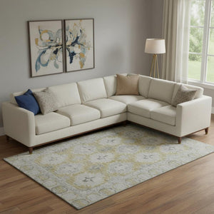 HomeRoots 9' X 12' Wheat and Gray Oriental Area Rug - Durable, Washable, Stain-Resistant with UV Protection 700504