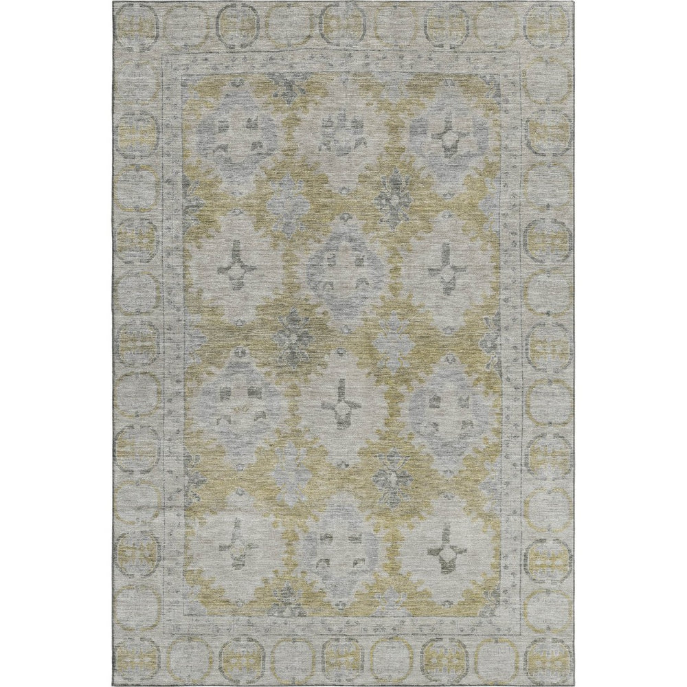 HomeRoots 9' X 12' Wheat and Gray Oriental Area Rug - Durable, Washable, Stain-Resistant with UV Protection 700504