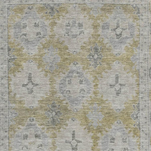 HomeRoots 9' X 12' Wheat and Gray Oriental Area Rug - Durable, Washable, Stain-Resistant with UV Protection 700504