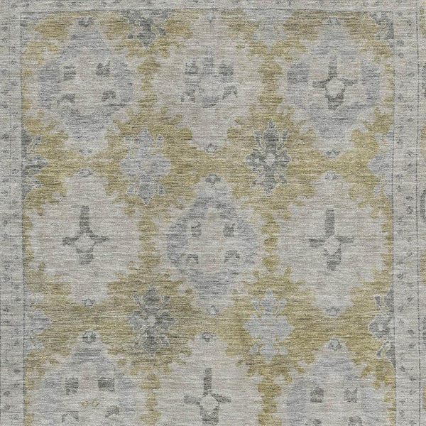 HomeRoots 9' X 12' Wheat and Gray Oriental Area Rug - Durable, Washable, Stain-Resistant with UV Protection 700504