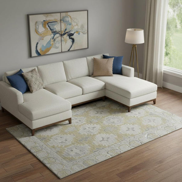 HomeRoots 10' Wheat and Gray Oriental Area Rug - Washable, UV-Protected, Durable, Perfect for Family Spaces! 700505