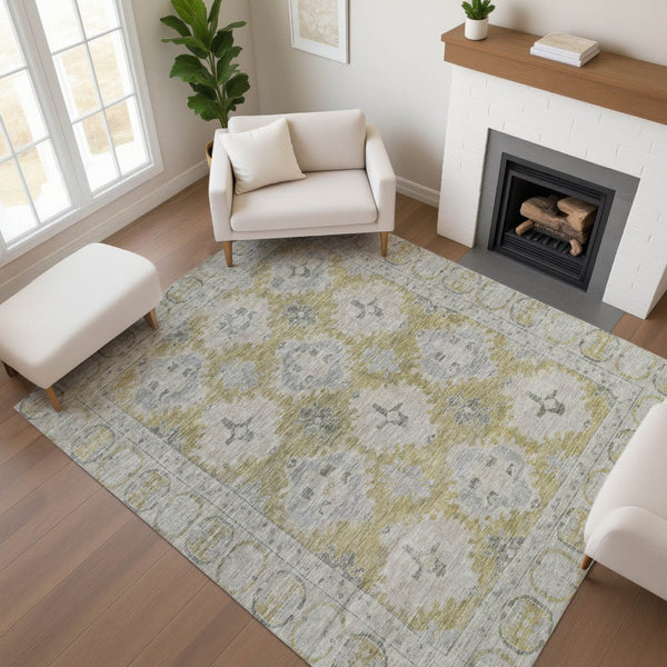 HomeRoots 10' Wheat and Gray Oriental Area Rug - Washable, UV-Protected, Durable, Perfect for Family Spaces! 700505