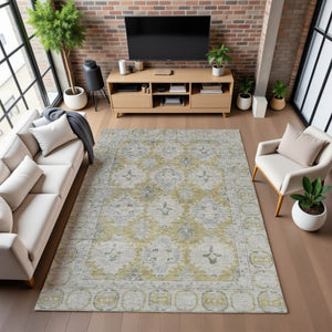 HomeRoots 10' Wheat and Gray Oriental Area Rug - Washable, UV-Protected, Durable, Perfect for Family Spaces! 700505