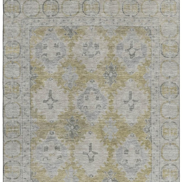 HomeRoots 10' Wheat and Gray Oriental Area Rug - Washable, UV-Protected, Durable, Perfect for Family Spaces! 700505