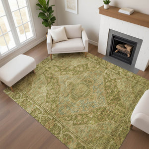 HomeRoots 5' X 8' Elegant Artichoke Green Beige Oriental Area Rug - Washable, UV Protected & Stain Resistant! 700507