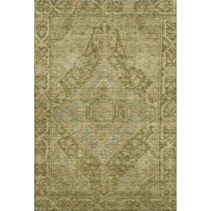 HomeRoots 5' X 8' Elegant Artichoke Green Beige Oriental Area Rug - Washable, UV Protected & Stain Resistant! 700507