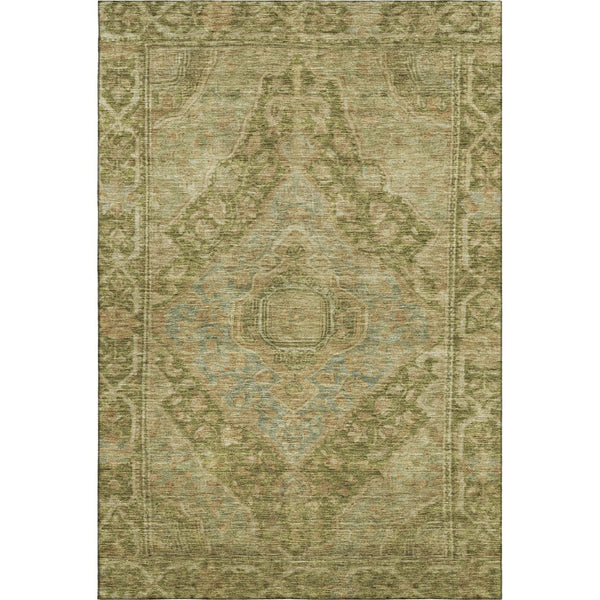 HomeRoots 5' X 8' Elegant Artichoke Green Beige Oriental Area Rug - Washable, UV Protected & Stain Resistant! 700507