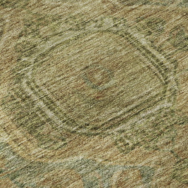 HomeRoots 8' Artichoke Green & Beige Oriental Round Rug – Washable, UV Protected, Soft & Durable for All Spaces 700508