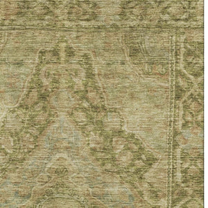 HomeRoots 8' X 10' Artichoke Green Beige Oriental Washable Area Rug - UV Protected, Stain Resistant & Durable 700509