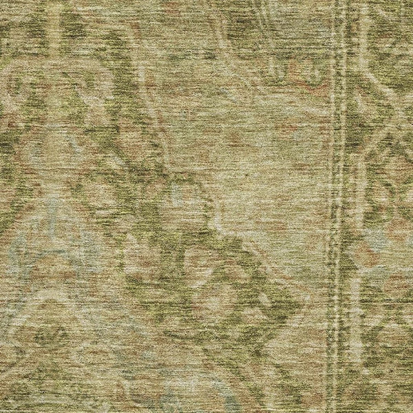 HomeRoots 9' X 12' Elegant Artichoke Green & Beige Oriental Area Rug - Washable, Stain Resistant, UV Protected 700510