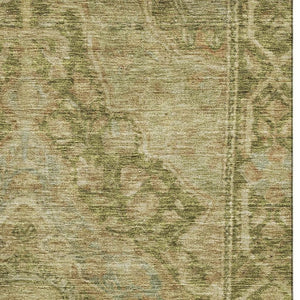 HomeRoots 10' Artichoke Green & Beige Oriental Washable Area Rug - Elegant, Durable, UV Protected for Homes 700511