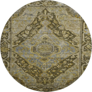 HomeRoots 8' Brown and Gray Oriental Washable Round Rug - Stain Resistant, UV Protected, Non-Slip Backing! 700514