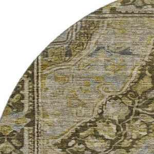 HomeRoots 8' Brown and Gray Oriental Washable Round Rug - Stain Resistant, UV Protected, Non-Slip Backing! 700514