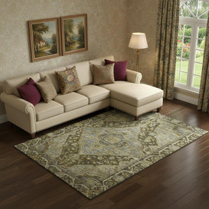 HomeRoots 9' X 12' Brown and Gray Oriental Area Rug - Washable, UV-Protected, Durable for Family Spaces 700516