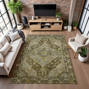 HomeRoots 9' X 12' Brown and Gray Oriental Area Rug - Washable, UV-Protected, Durable for Family Spaces 700516