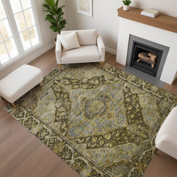HomeRoots 10' Brown and Gray Oriental Washable Area Rug with UV Protection - Durable, Stylish, Easy-Care Design 700517