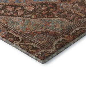 HomeRoots 8' Chocolate and Blue Oriental Round Rug - Washable, UV-Protected, Durable for Homes with Kids & Pets 700520