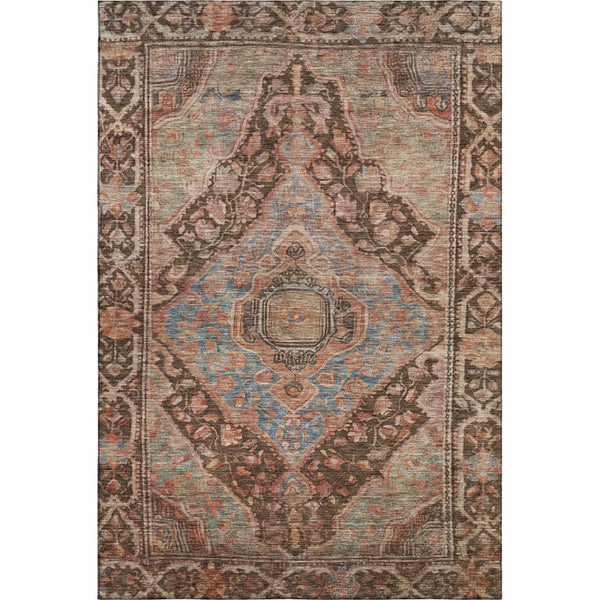 HomeRoots 10' X 14' Washable Chocolate & Blue Oriental Area Rug with UV Protection – Perfect for Busy Homes! 700523