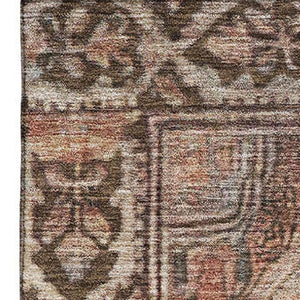 HomeRoots 10' X 14' Washable Chocolate & Blue Oriental Area Rug with UV Protection – Perfect for Busy Homes! 700523