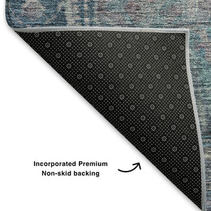 HomeRoots 5' X 8' Denim Blue and Gray Washable Area Rug with UV Protection - Stylish, Durable, Kid-Friendly Design! 700525