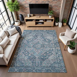HomeRoots 5' X 8' Denim Blue and Gray Washable Area Rug with UV Protection - Stylish, Durable, Kid-Friendly Design! 700525