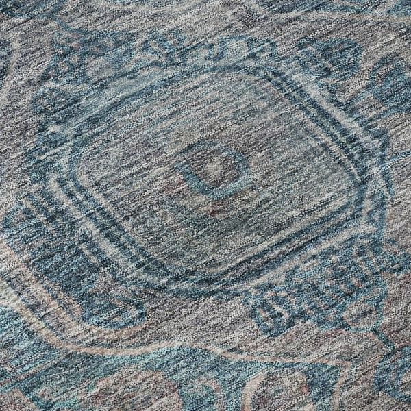 HomeRoots 8' Denim Blue & Gray Oriental Round Rug – Washable, Stain-Resistant, UV Protected for High Traffic Spaces 700526